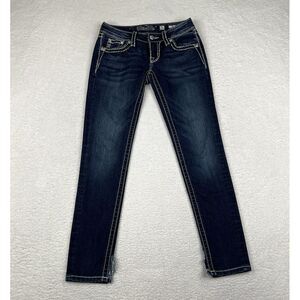 Miss Me Jeans Womens 26x28 Blue Wash Low‎ Rise Skinny Split Hem Rhinestone Denim